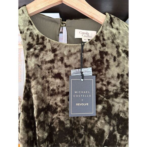 NWT Camila Coelho X Revolve Gabriel Olive Green Velvet Strappy Maxi Dress XS - Picture 4 of 14
